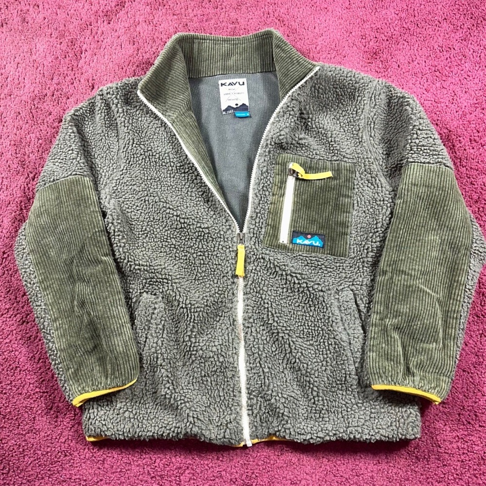 KAVU Sherpa Fleece Jacket Mens Green S Full Zip Outdoor Gorpcore camp Hiking
